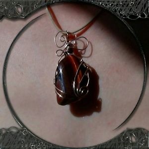 Red Tiger Eye Necklace in Solid Hammered Copper