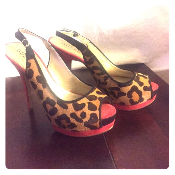 Red/Cheetah print sling back Guess heels