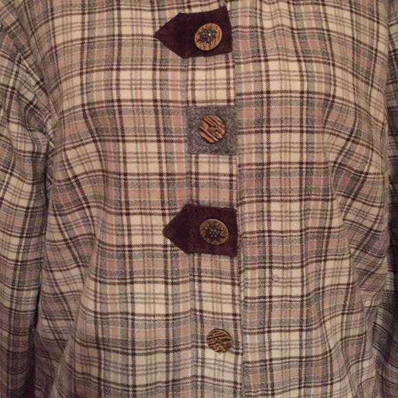 Fall Fun!! Soft Cozy Flannel Funky Buttons! Hood! - Picture 2 of 4