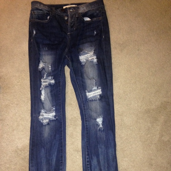 High wasted ripped dark was jeans