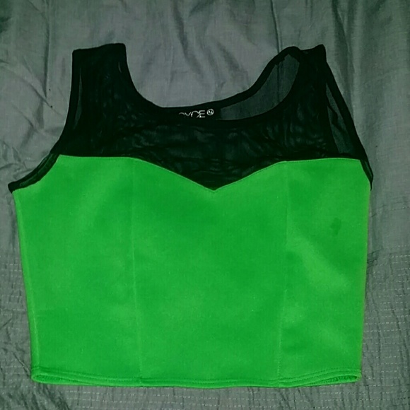 Green Mesh Crop Top