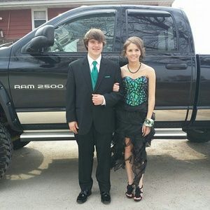 Size 0 Green and Black High-low Dress