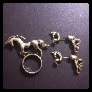 Unicorn ring&earring set