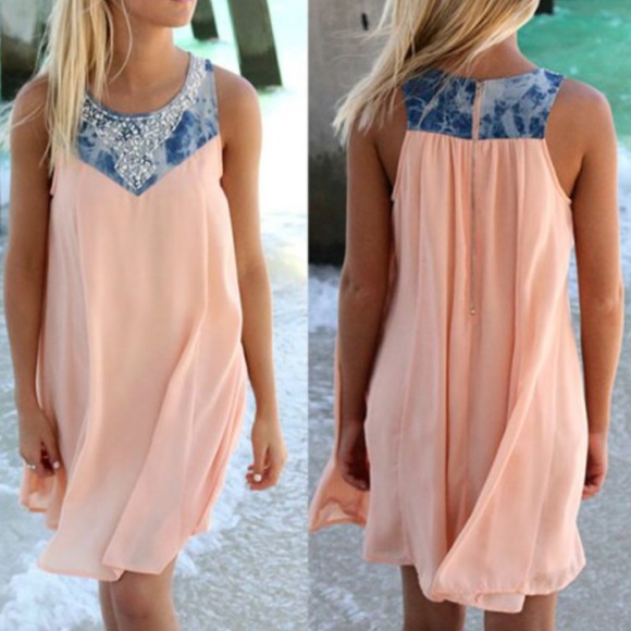 Dresses & Skirts - Sleeveless denim & rhinestone embellished dress