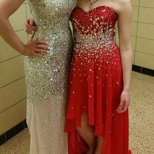 Size 2 Red Sequin High-low Dress