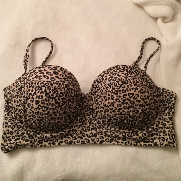 Leopard long line bikini top. Push up. XL.