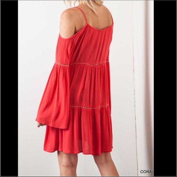 Coral Boho Cold Shoulder Dress - Picture 3 of 4