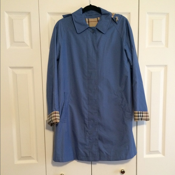 Authentic Burberry blue hooded trench coat