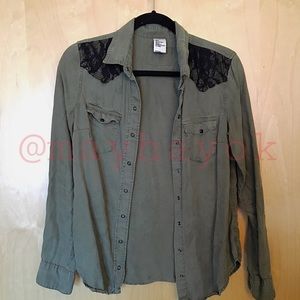 H&M & Denim Button Up Shirt with Lace