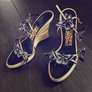 EUC Salvatore Ferragamo butterfly wedge heels