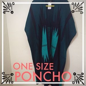 Turquoise Aztec Knitted Poncho