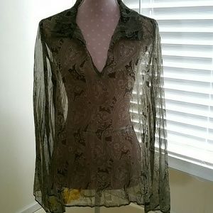Very Sheer Paisley Muted color Flowing Blouse