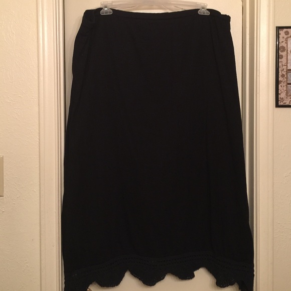 Boho black maxi skirt with black crochet trim