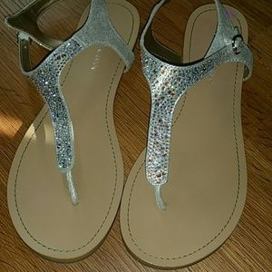 Iridescent rhinestone sandals