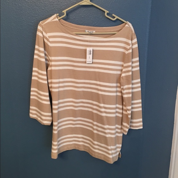 Khaki/white striped 3/4 sleeve shirt