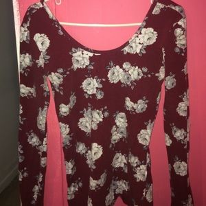 Burgundy long sleeved floral shirt