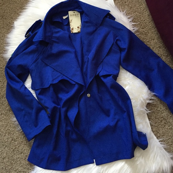 Jackets & Blazers - Blue mid trench coat jacket military