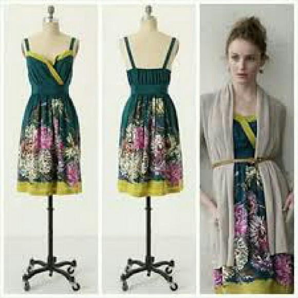 green silk floral dress