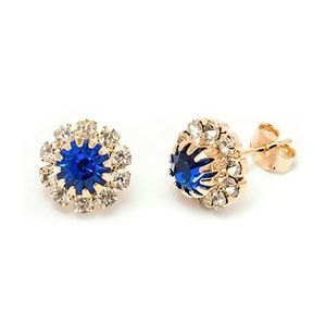 Blue Swarovski Crystal & Gold Floral Stud Earrings