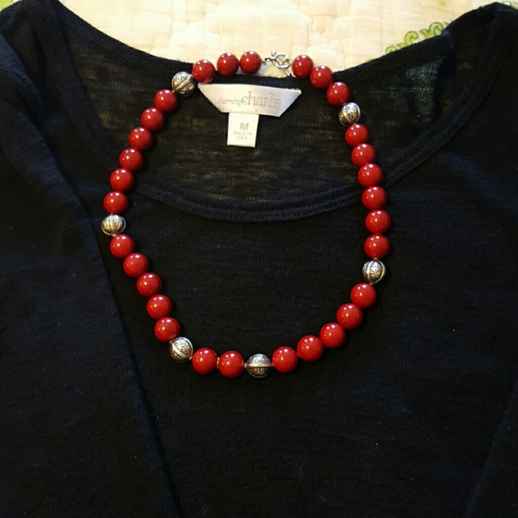 NWOT Red and sterling silver necklace