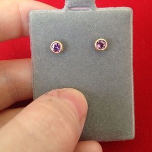 14k gold/amethyst stud earrings handmade in Mexico