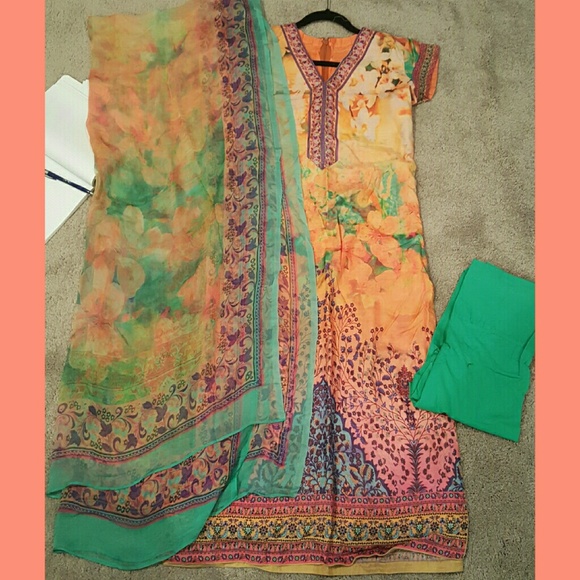 Coral Pink Cotton Silk Printed Salwar Kameez