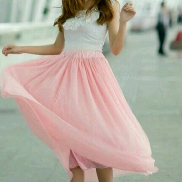 Pink only elastic waistband pink skirt mid length - Picture 4 of 6