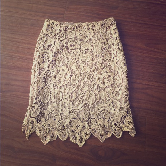 Taupe, lace-detailed skirt - Small - Picture 1 of 2