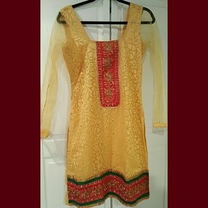 Yellow and Red Embroidered Salwar Kameez