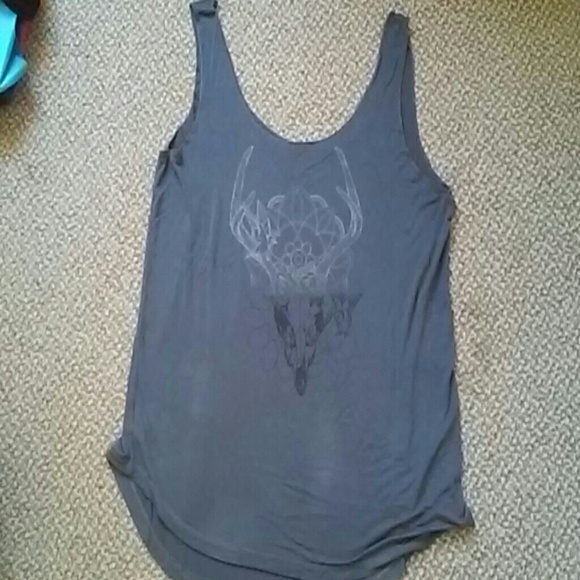 Deer and Bird Slate Grey Soft Tank Top