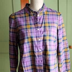 Boden size 12 purple plaid top w/ ruffle collar.