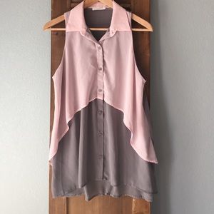Lush - Pink & Gray Sleeveless Top - Small