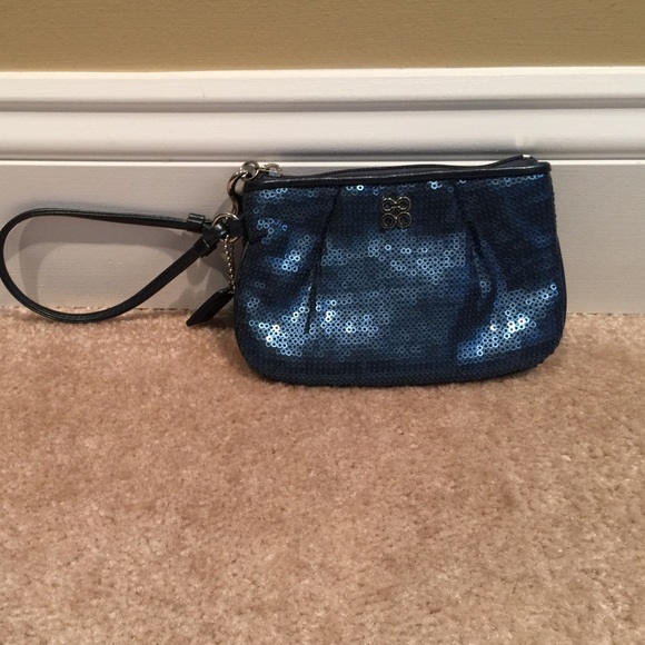 Blue sequin coach wristlet