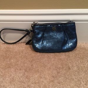 Blue sequin coach wristlet