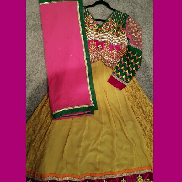 Yellow and Neon Beaded Embroidered Anarkali Salwar