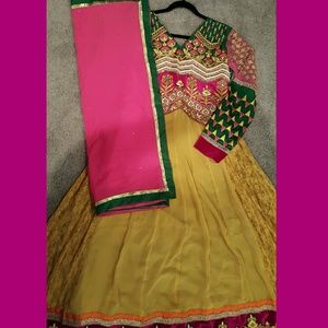 Yellow and Neon Beaded Embroidered Anarkali Salwar
