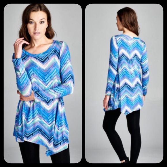 ❗️3XL❗️ Mocha Chevron Zigzag Asymmetrical Top - Picture 4 of 4