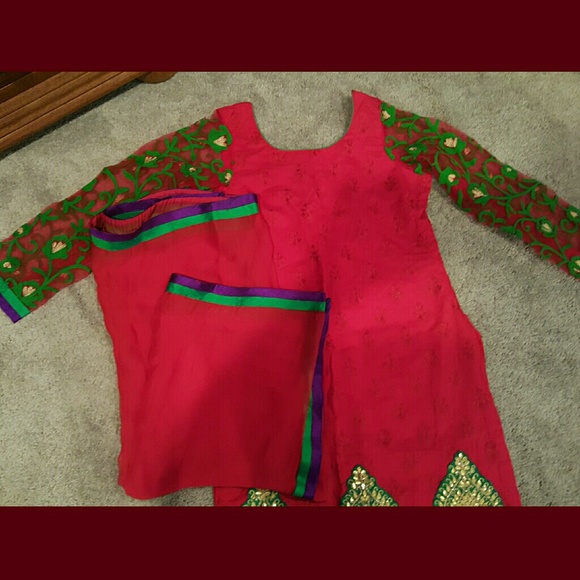 Red and Green Festive Salwar Kameez