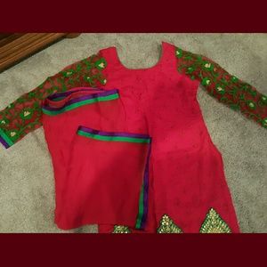 Red and Green Festive Salwar Kameez