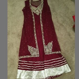 Purple and Silver Heavy Beaded Anarkali Salwar