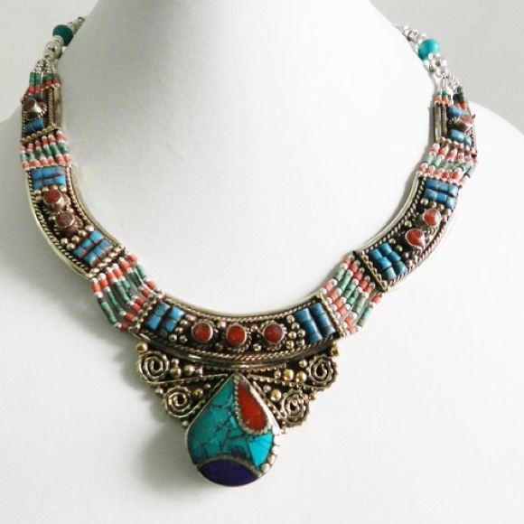 Turquoise, Coral and Lapis antique necklace