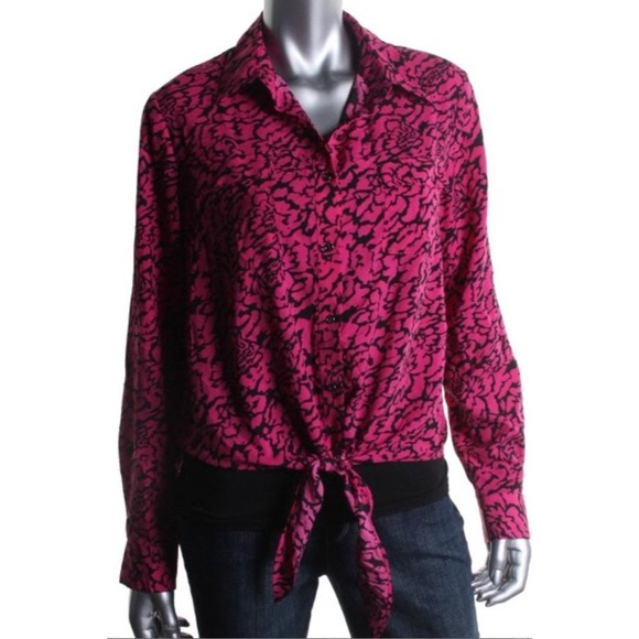 Anne Klein Pink Button Down Tie Front Top
