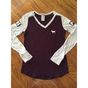 VS pink maroon and white long sleeve