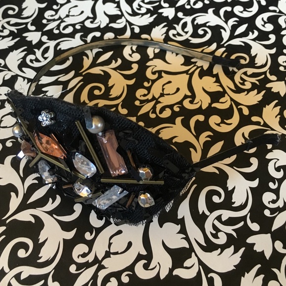 Embellished Black Leaf Headband