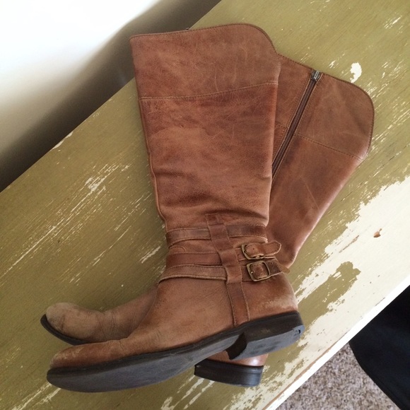 Brown leather boots