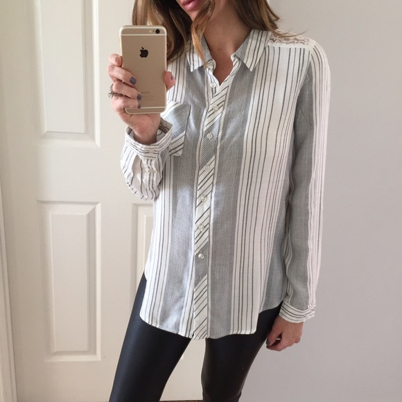 SOLD OUT • Dark Navy & Off White Striped Blouse - Picture 2 of 4