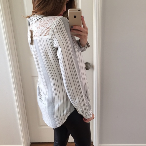 SOLD OUT • Dark Navy & Off White Striped Blouse - Picture 3 of 4
