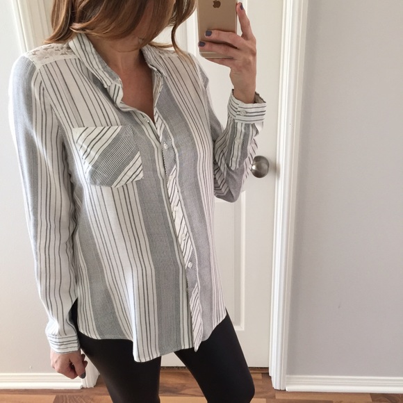SOLD OUT • Dark Navy & Off White Striped Blouse - Picture 4 of 4