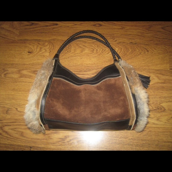 Maxx New York Rabbit fur suede handbag