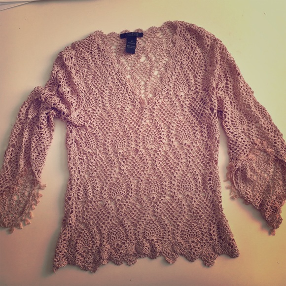 Hand knit top with beaded sleeves